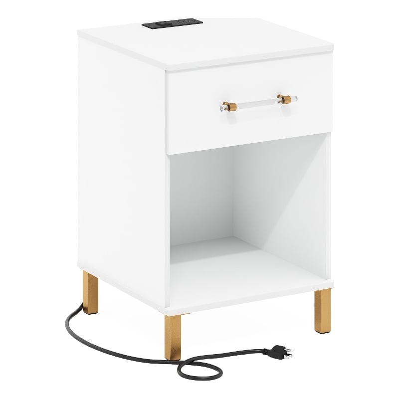 Furinno Tidur End Table with USB Type-C Charging Station in White