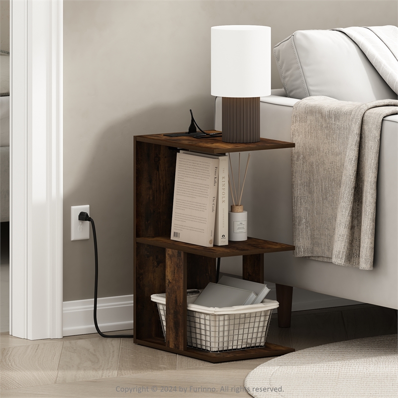 Furinno Boyate Sofa End Table with USB Type-C Charging Port in Amber Pine