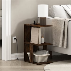 Furinno Boyate Sofa End Table with USB Type-C Charging Port in Amber Pine