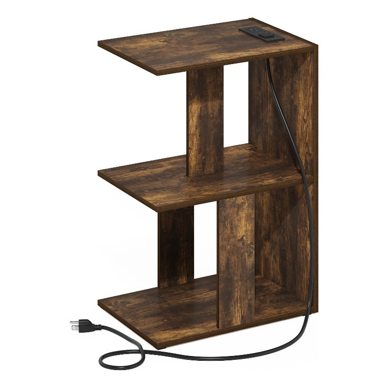 Furinno Boyate Sofa End Table with USB Type-C Charging Port in Amber Pine