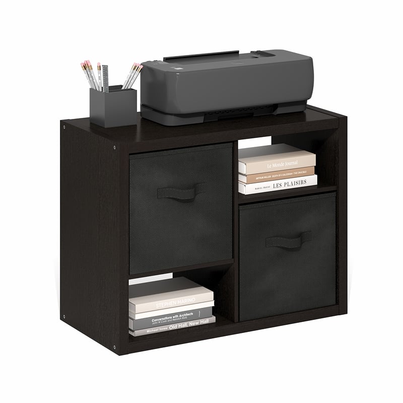 Furinno VIOLA Standing Storage Shelf with Two Bins in Dark Oak