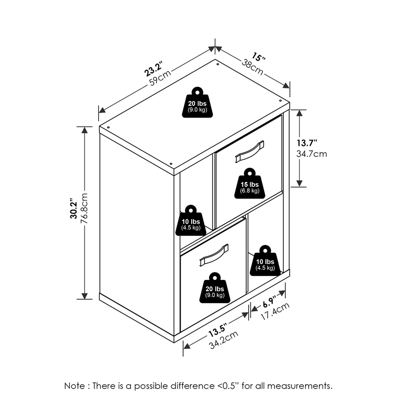 Furinno VIOLA Standing Storage Shelf with Two Bins in White