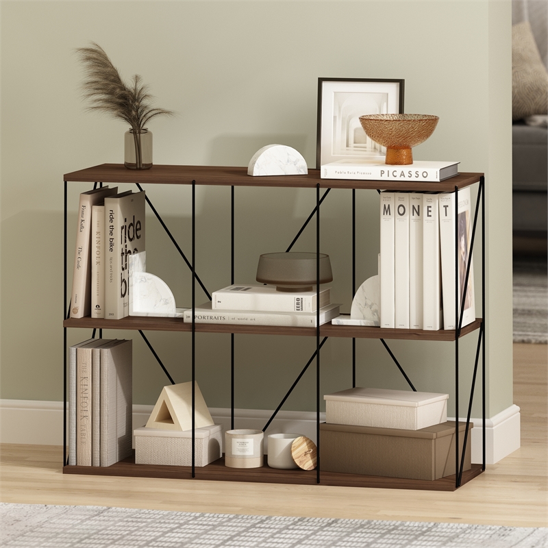 Furinno Rata 3 x 2 Flat Base Shelf Display Rack in Columbia Walnut