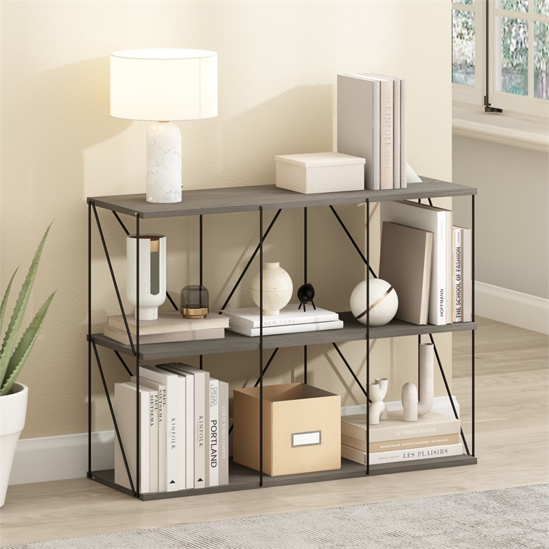 Furinno Rata 3 x 2 Flat Base Shelf Display Rack in French Oak Grey