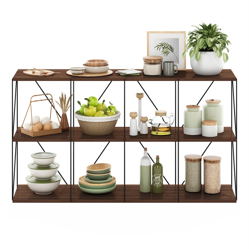 Furinno Rata 4 x 2 Flat Base Shelf Display Rack in Columbia Walnut