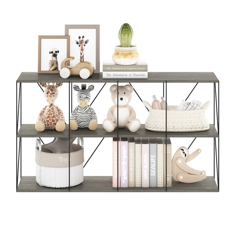 Furinno Rata 4 x 2 Flat Base Shelf Display Rack in French Oak Grey