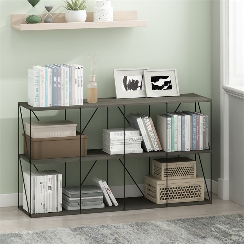 Furinno Rata 4 x 2 Flat Base Shelf Display Rack in French Oak Grey