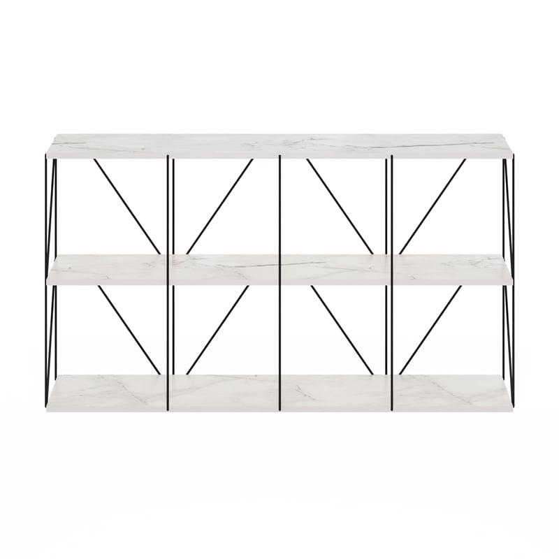 Furinno Rata 4 x 2 Flat Base Shelf Display Rack in Marble White