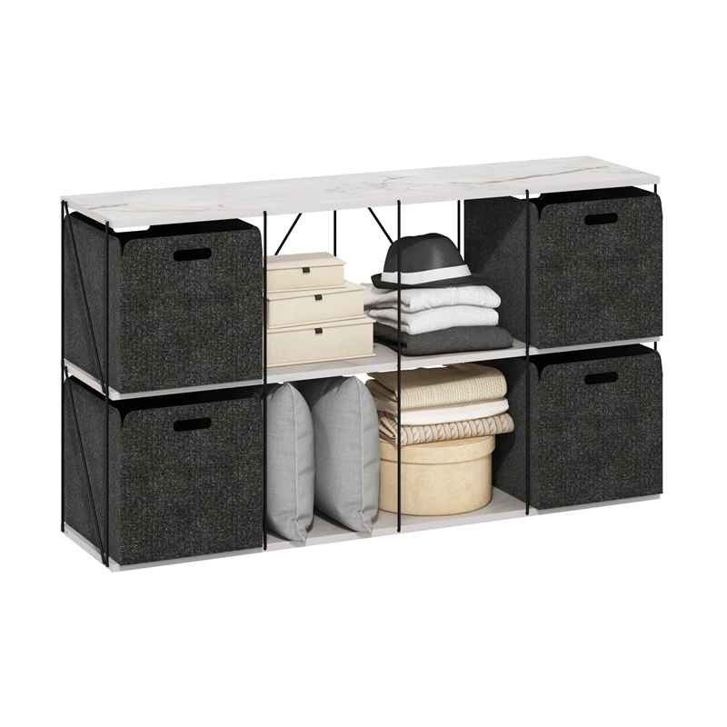 Furinno Rata 4 x 2 Flat Base Shelf Display Rack in Marble White