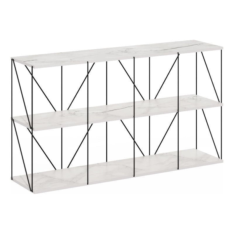 Furinno Rata 4 x 2 Flat Base Shelf Display Rack in Marble White