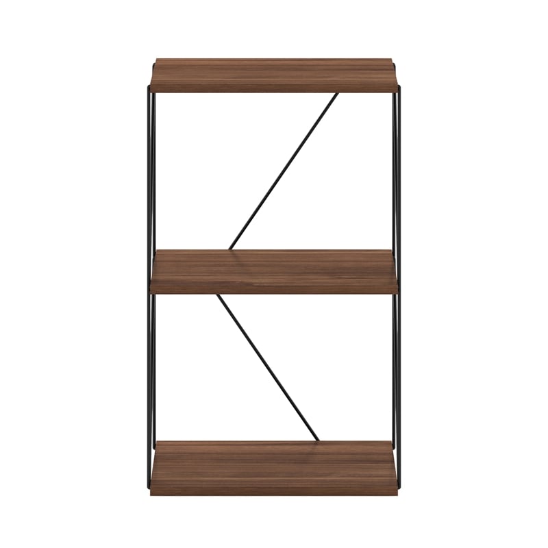 Furinno Rata 3-Tier Flat Base Shelf Display Rack in Columbia Walnut