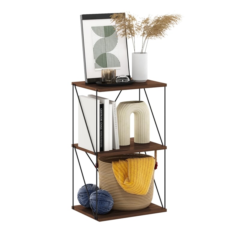 Furinno Rata 3-Tier Flat Base Shelf Display Rack in Columbia Walnut