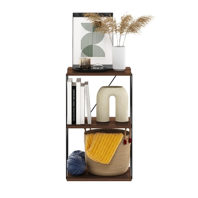 Furinno Rata 3-Tier Flat Base Shelf Display Rack in Columbia Walnut
