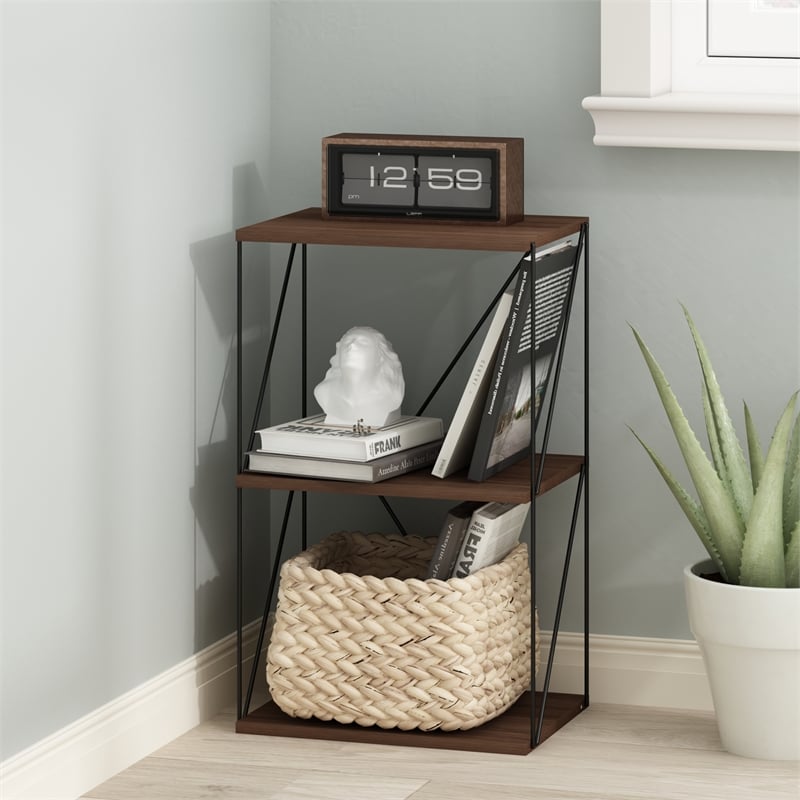 Furinno Rata 3-Tier Flat Base Shelf Display Rack in Columbia Walnut