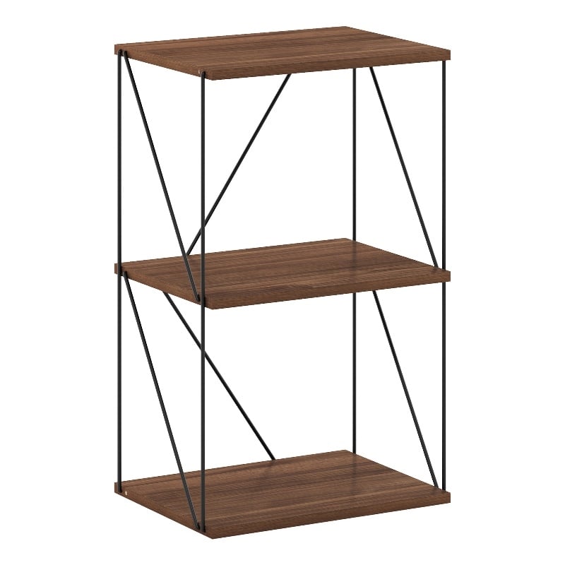 Furinno Rata 3-Tier Flat Base Shelf Display Rack in Columbia Walnut