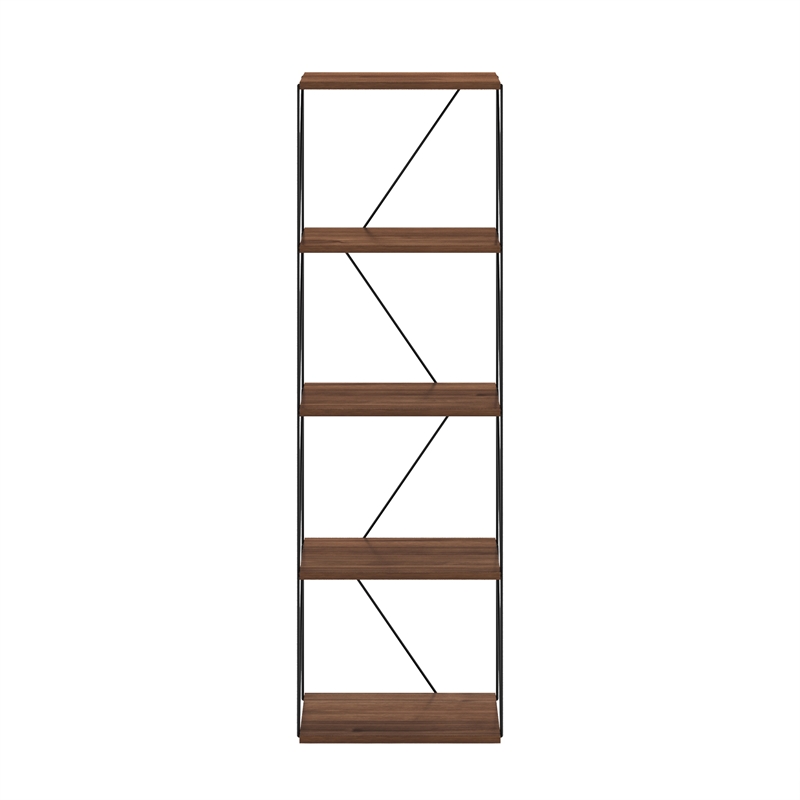 Furinno Rata 5-Tier Flat Base Shelf Display Rack Narrow in Columbia Walnut