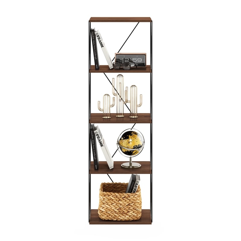 Furinno Rata 5-Tier Flat Base Shelf Display Rack Narrow in Columbia Walnut