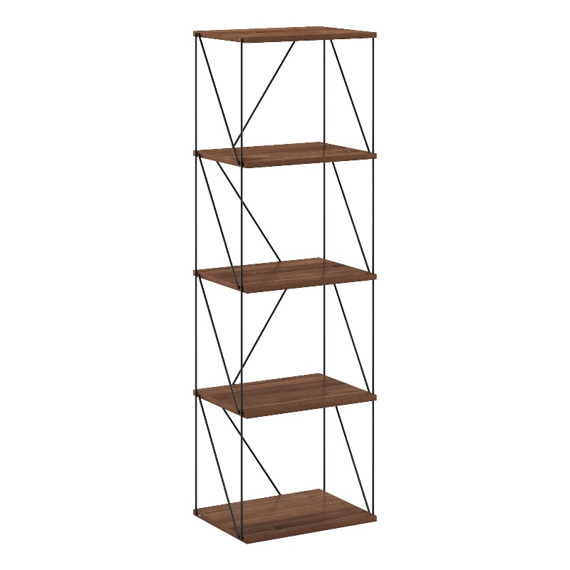 Furinno Rata 5-Tier Flat Base Shelf Display Rack Narrow in Columbia Walnut