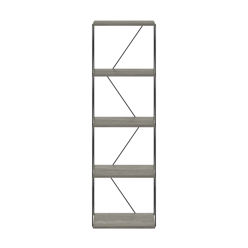 Furinno Rata 5-Tier Flat Base Shelf Display Rack Narrow in French Oak Grey