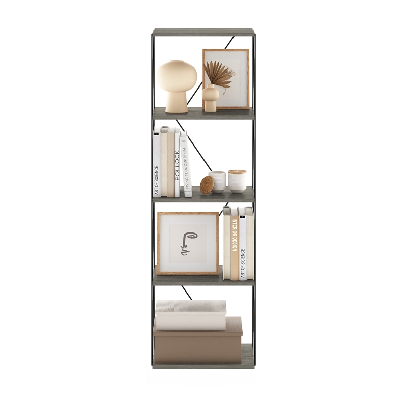Furinno Rata 5-Tier Flat Base Shelf Display Rack Narrow in French Oak Grey