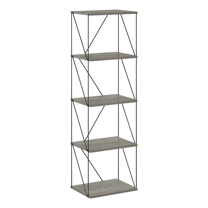 Furinno Rata 5-Tier Flat Base Shelf Display Rack Narrow in French Oak Grey