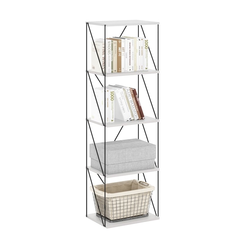 Furinno Rata 5-Tier Flat Base Shelf Display Rack Narrow in Marble White
