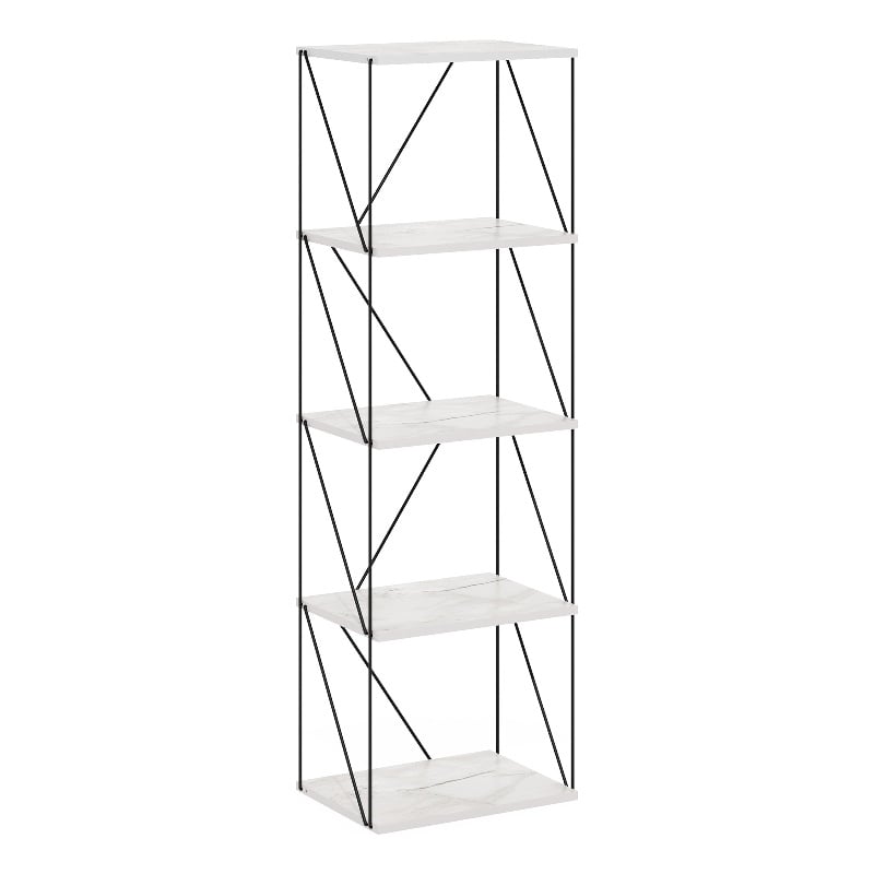 Furinno Rata 5-Tier Flat Base Shelf Display Rack Narrow in Marble White