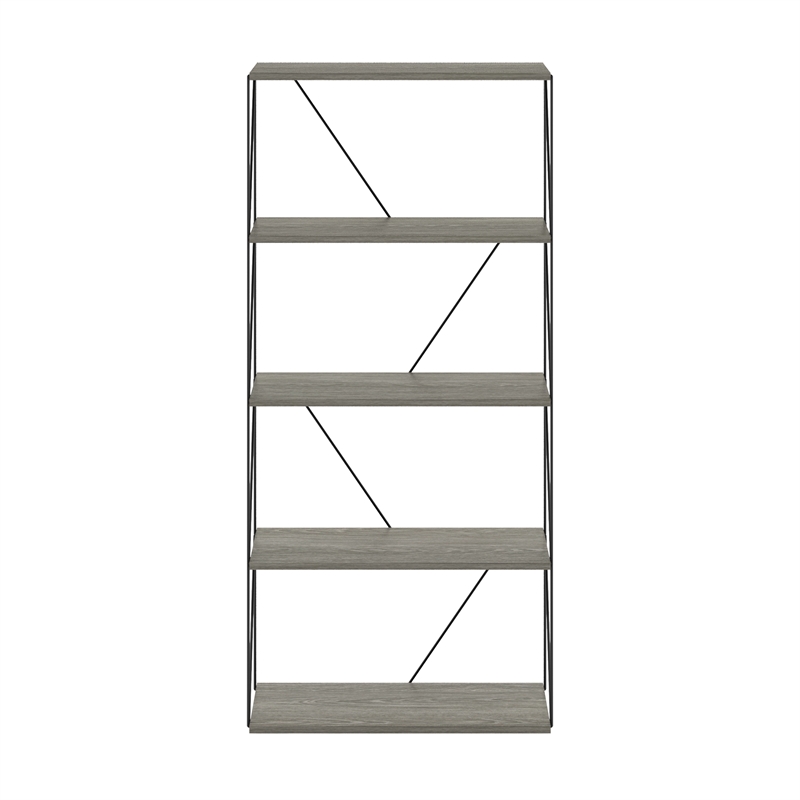 Furinno Rata 5-Tier Flat Base Shelf Display Rack Wide in French Oak Grey