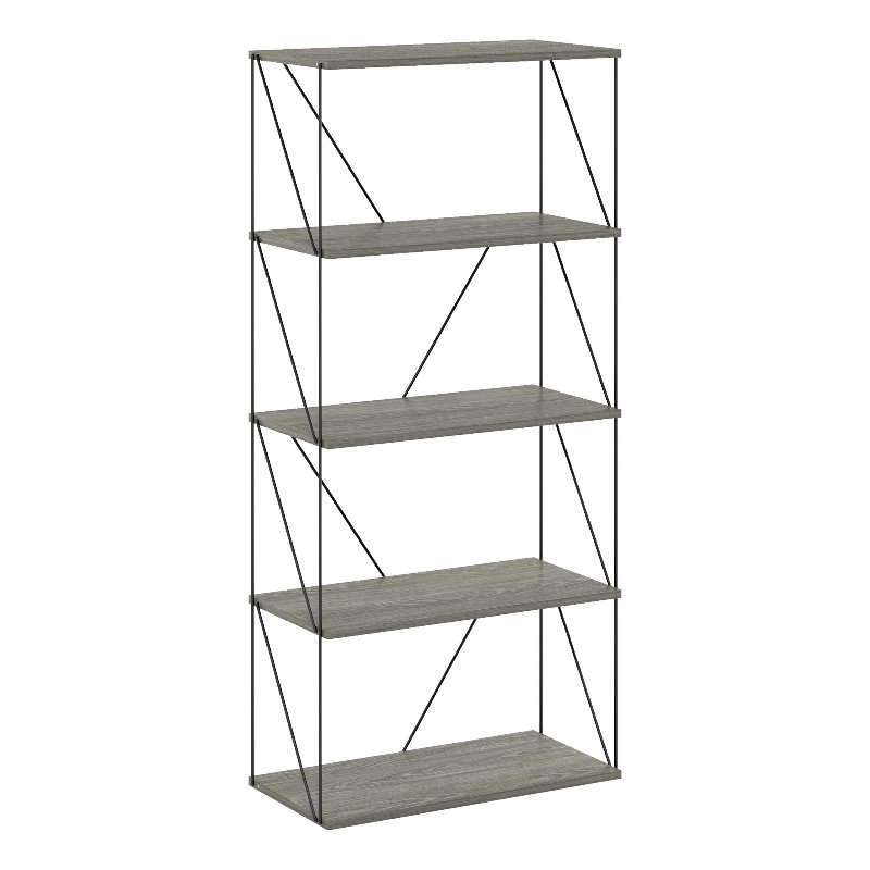 Furinno Rata 5-Tier Flat Base Shelf Display Rack Wide in French Oak Grey