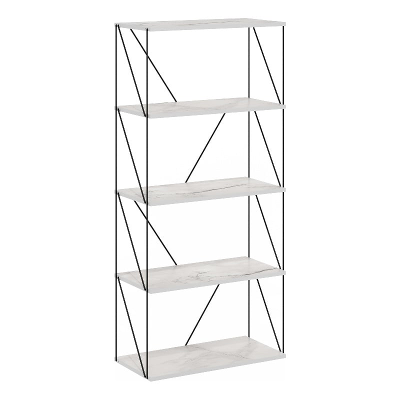 Furinno Rata 5-Tier Flat Base Shelf Display Rack Wide in Marble White