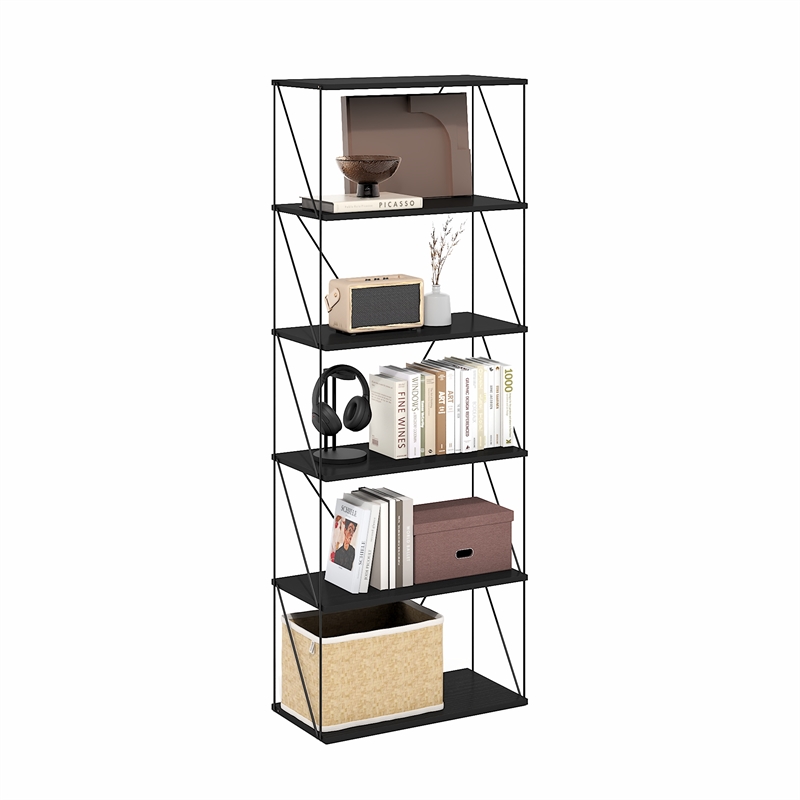 Furinno Rata 6-Tier Flat Base Shelf Display Rack Wide in Americano