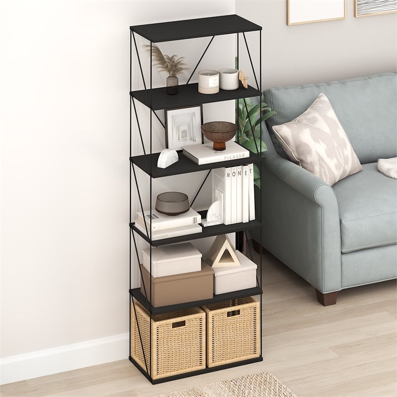 Furinno Rata 6-Tier Flat Base Shelf Display Rack Wide in Americano