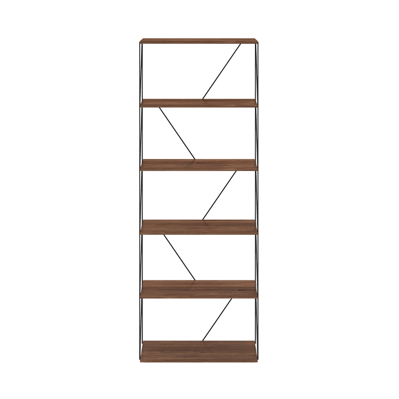 Furinno Rata 6-Tier Flat Base Shelf Display Rack Wide in Columbia Walnut