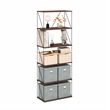 Furinno Rata 6-Tier Flat Base Shelf Display Rack Wide in Columbia Walnut