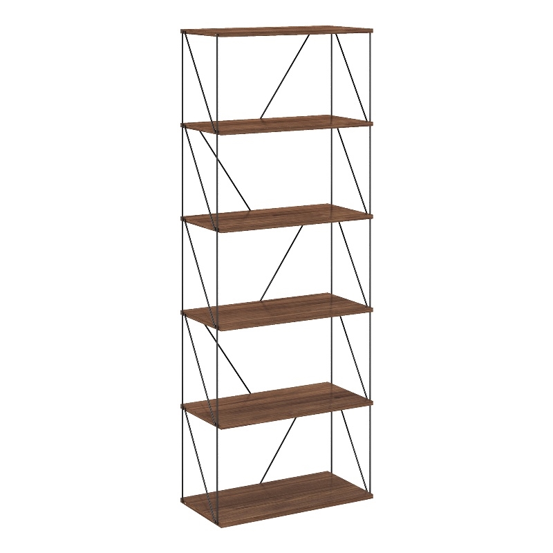 Furinno Rata 6-Tier Flat Base Shelf Display Rack Wide in Columbia Walnut