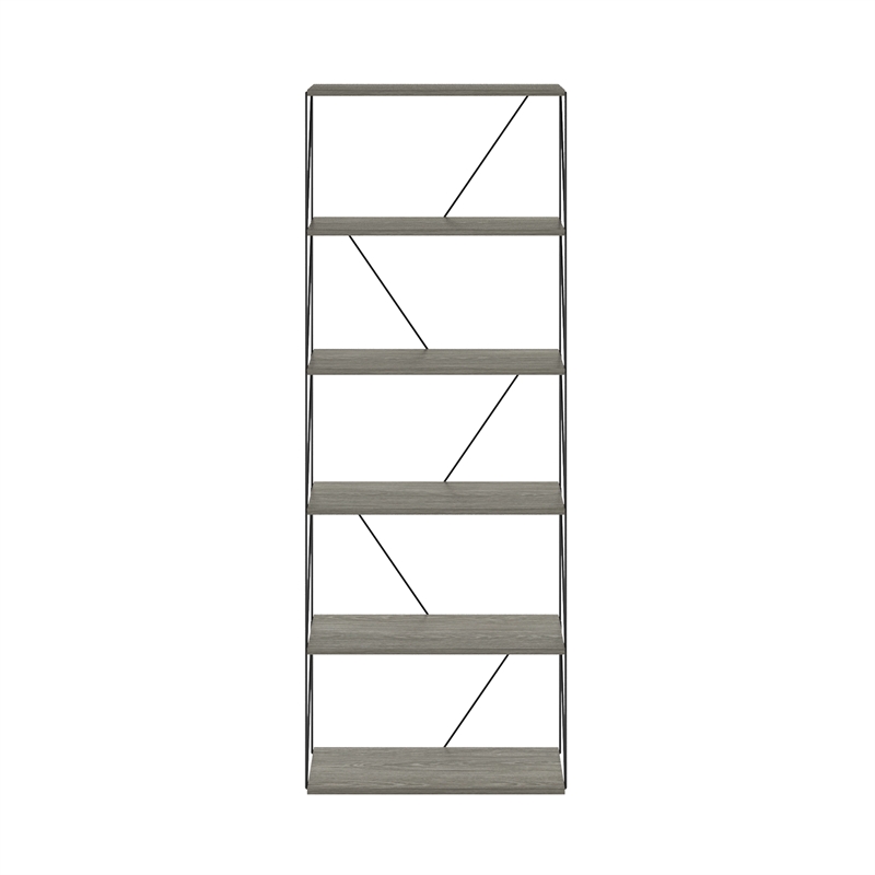 Furinno Rata 6-Tier Flat Base Shelf Display Rack Wide in French Oak Grey
