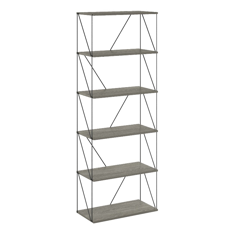 Furinno Rata 6-Tier Flat Base Shelf Display Rack Wide in French Oak Grey