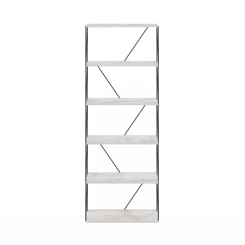 Furinno Rata 6-Tier Flat Base Shelf Display Rack Wide in Marble White