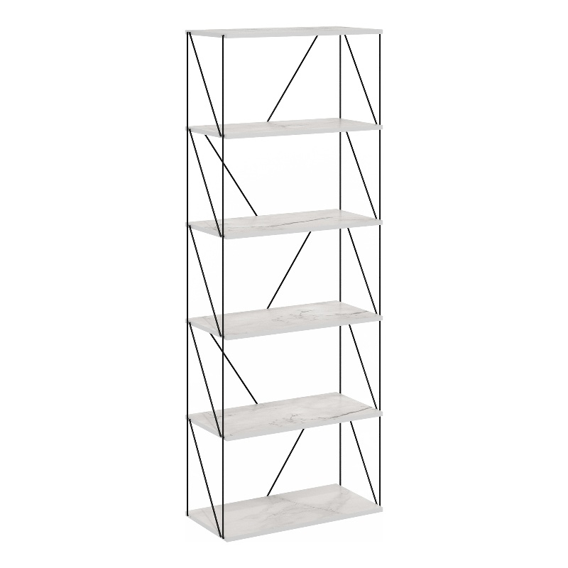 Furinno Rata 6-Tier Flat Base Shelf Display Rack Wide in Marble White