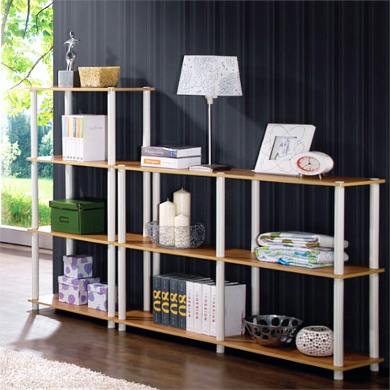 Furinno TURN-N-TUBE 4-Tier Shelf Display Rack in Blonde Maple