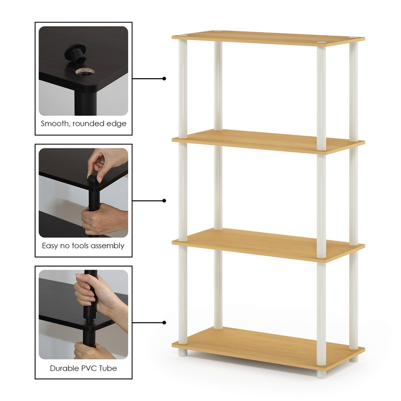 Furinno TURN-N-TUBE 4-Tier Shelf Display Rack in Blonde Maple