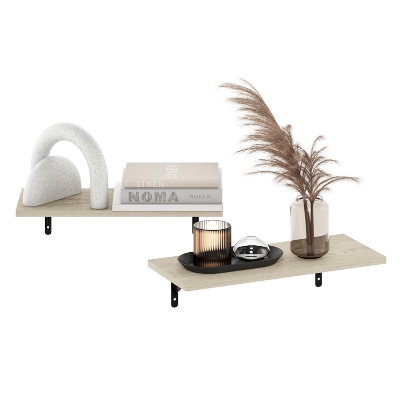 Furinno ROSSI 18Inch Wall Mounted Floating Shelves in Metropolitan Pine Set of 2