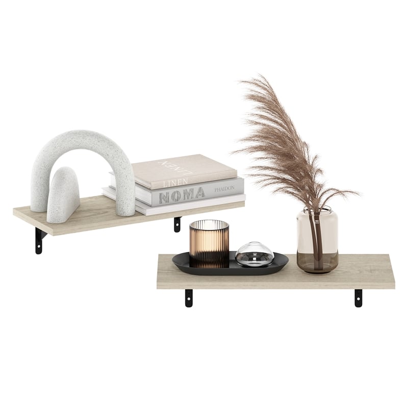 Furinno ROSSI 18Inch Wall Mounted Floating Shelves in Metropolitan Pine Set of 2