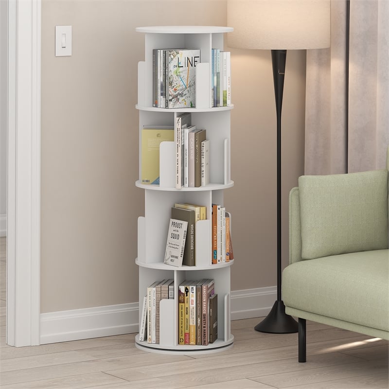 Furinno DALY 4-Tier Freestanding Rotating 360 Display Bookshelf in White