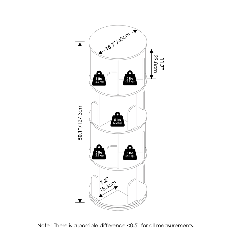 Furinno DALY 4-Tier Freestanding Rotating 360 Display Bookshelf in White
