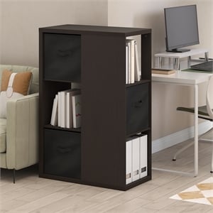 Furinno VIOLA 3-Tier Open Shelf Bookcase with Storage Bins in Dark Oak