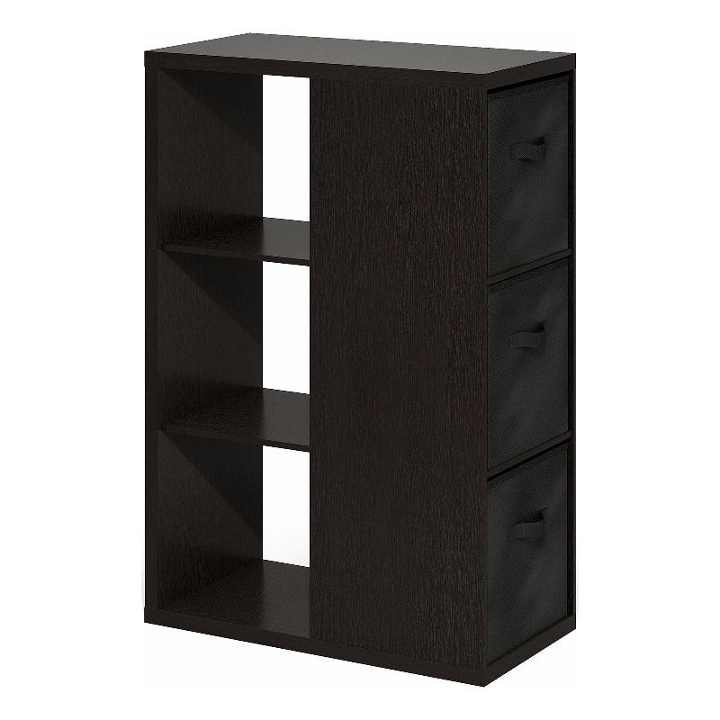 Furinno VIOLA 3-Tier Open Shelf Bookcase with Storage Bins in Dark Oak