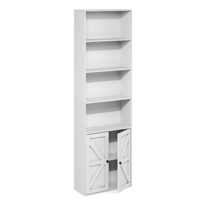 Furinno JENSEN Farmhouse 6-Shelf Display Bookcase with Doors in White