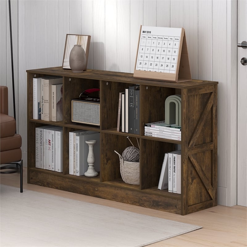 Furinno JENSEN Farmhouse 8-Cube Display Bookcase in Bookshelf in Amber Pine