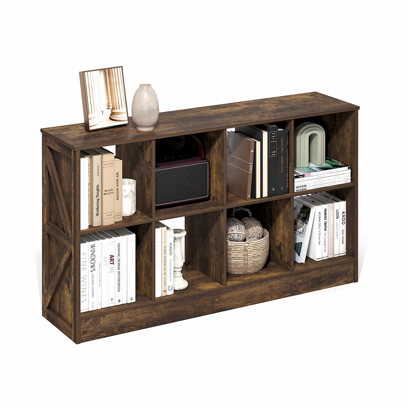 Furinno JENSEN Farmhouse 8-Cube Display Bookcase in Bookshelf in Amber Pine